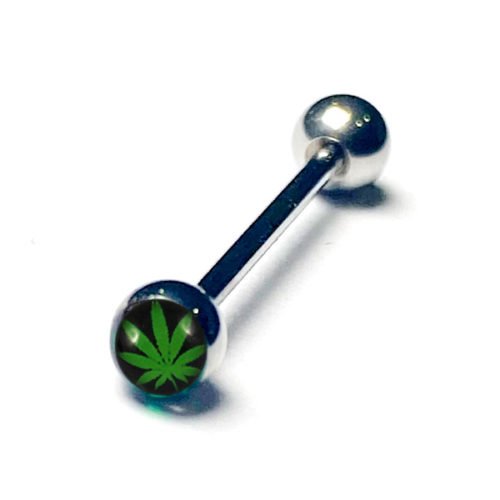 Barbell lengua acero con hoja de marihuana