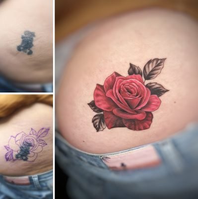 cover up con una rosa a color