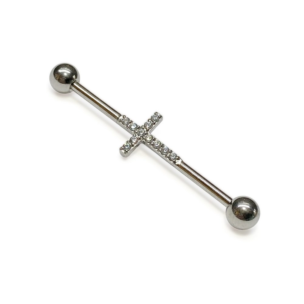 Piercing industrial cruz con circonias ZUK Lleida