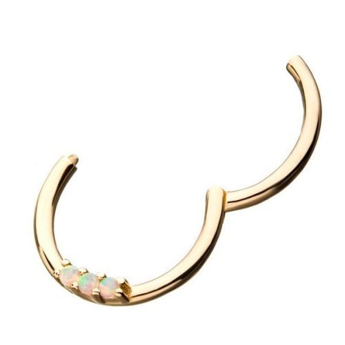 Alternative view of Aro de oro macizo 14 Kt. con 3 ópalos sintéticos