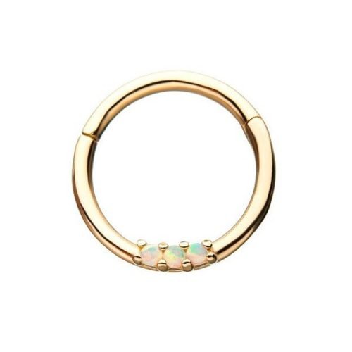 Aro de oro macizo 14 Kt. con 3 ópalos sintéticos