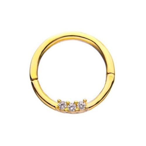 Aro de oro macizo 14 Kt. con 3 Zirconias cúbicas