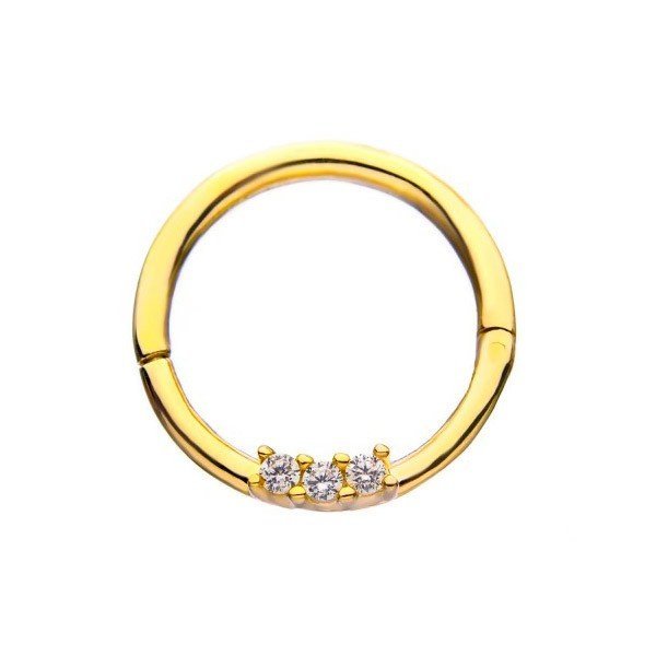 Aro de oro macizo 14 Kt. con 3 Zirconias cúbicas