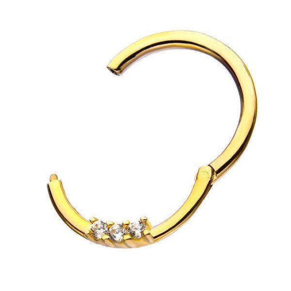 Aro de oro macizo 14 Kt. con 3 Zirconias cúbicas - Imagen 2