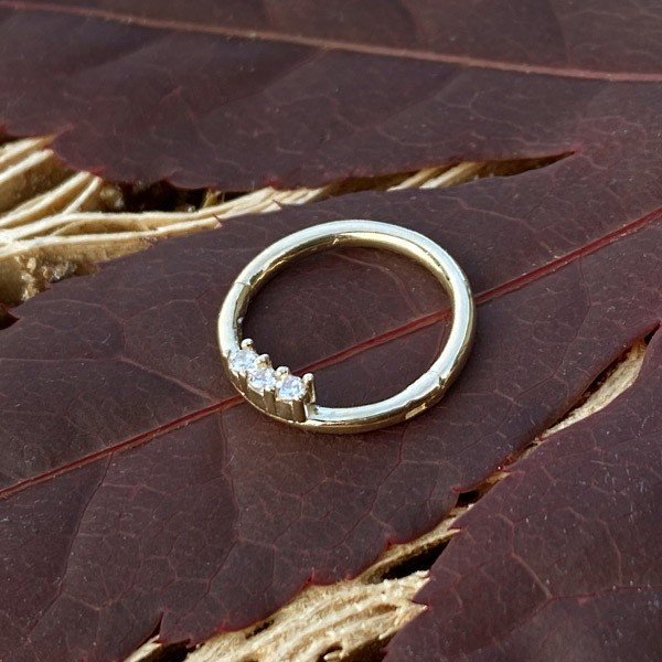 Aro de oro macizo 14 Kt. con 3 Zirconias cúbicas - Imagen 3