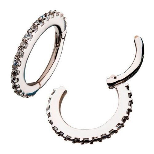 Aro de oro blanco macizo 14 Kt. con Zirconias cúbicas