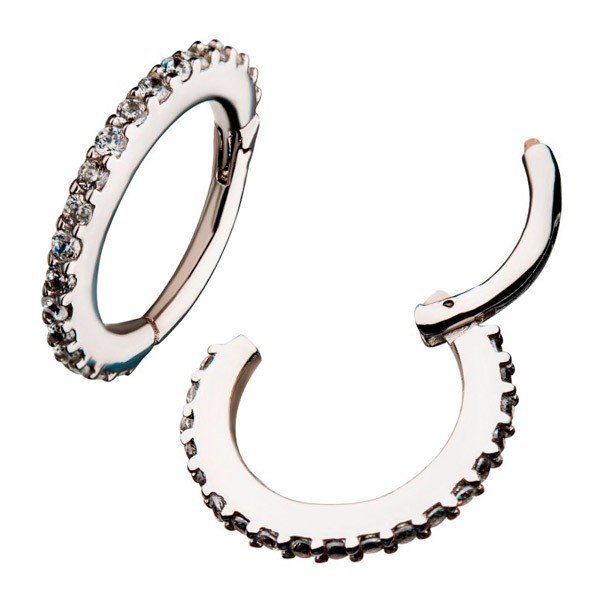 Aro de oro blanco macizo 14 Kt. con Zirconias cúbicas