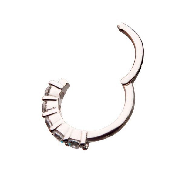 Aro de oro blanco macizo de 14 Kt. con 5 Zirconias - Imagen 3