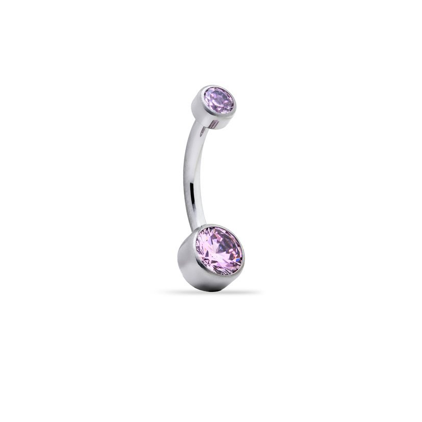Piercing de ombligo con 2 zirconias rosas corte bisel
