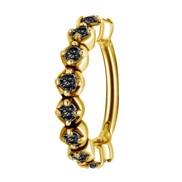 Aro con baño de oro 24 Kt. y 10 Zirconias negras