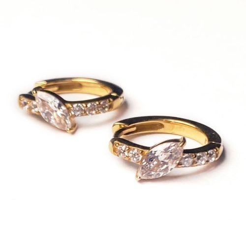 Pendientes pavé con baño de oro 24 Kt. y zirconia corte marquesa