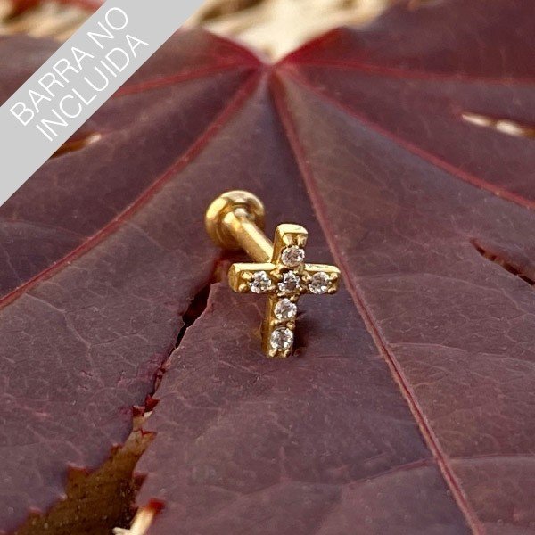 Top con baño de oro 24 Kt. con una cruz mini y Swarovski® - Imagen 2