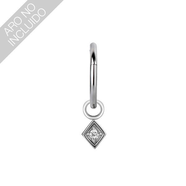 Charm de acero 316L. Rombo y 1 Zirconia - Imagen 2