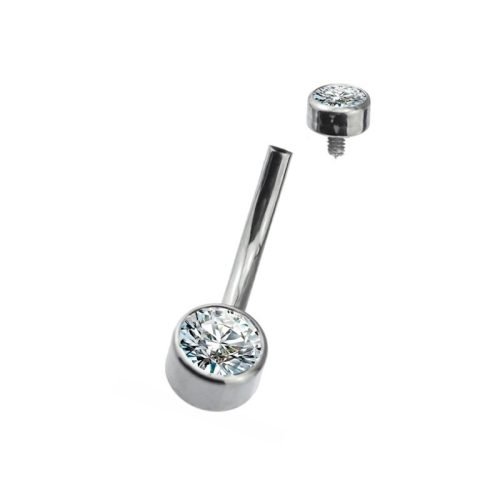 Alternative view of Piercing de ombligo. De titanio y con 2 zirconias blancas corte bisel
